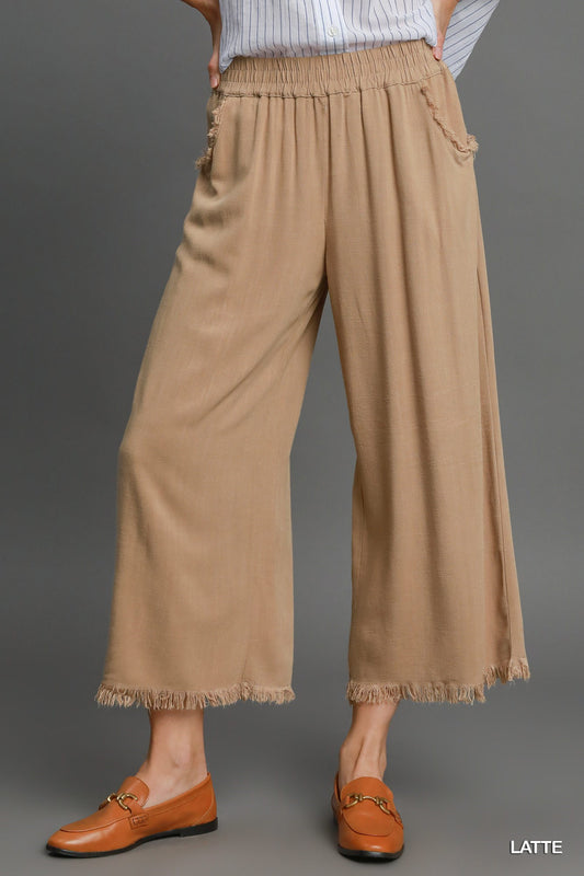 Frayed Hem Wide-Leg Pants