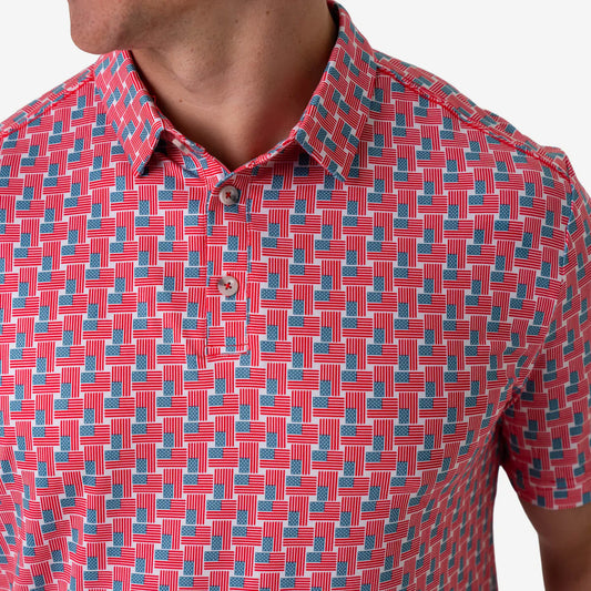 Burlebo Performance Button Up - American Flag Print