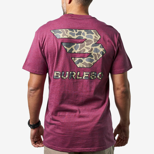 Burlebo Short Sleeve Tee - Flying B Classic Deer Camo - Heather Wine