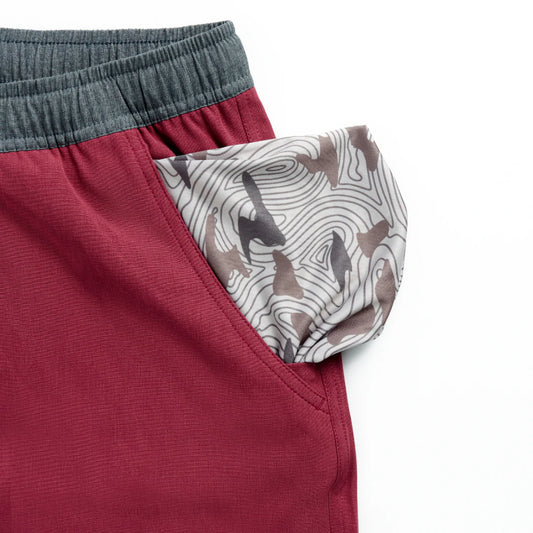 Burlebo Youth Athletic Short - Cardinal - Topo Desert Camo Liner