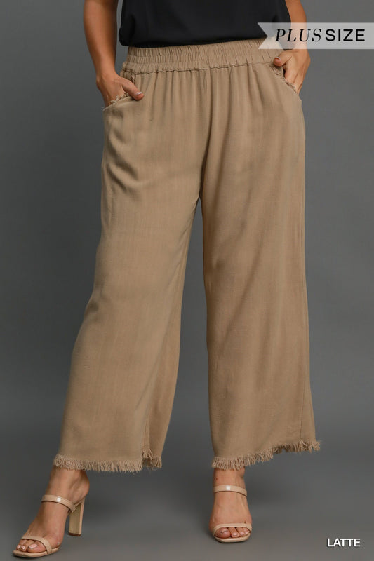 Plus Frayed Hem Wide-Leg Pants