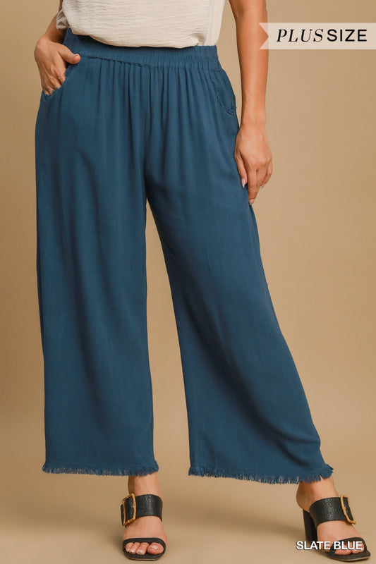 Plus Frayed Hem Wide-Leg Pants