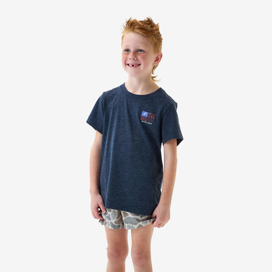 Burlebo Youth Short Sleeve Tee - Fishing USA - Heather Navy