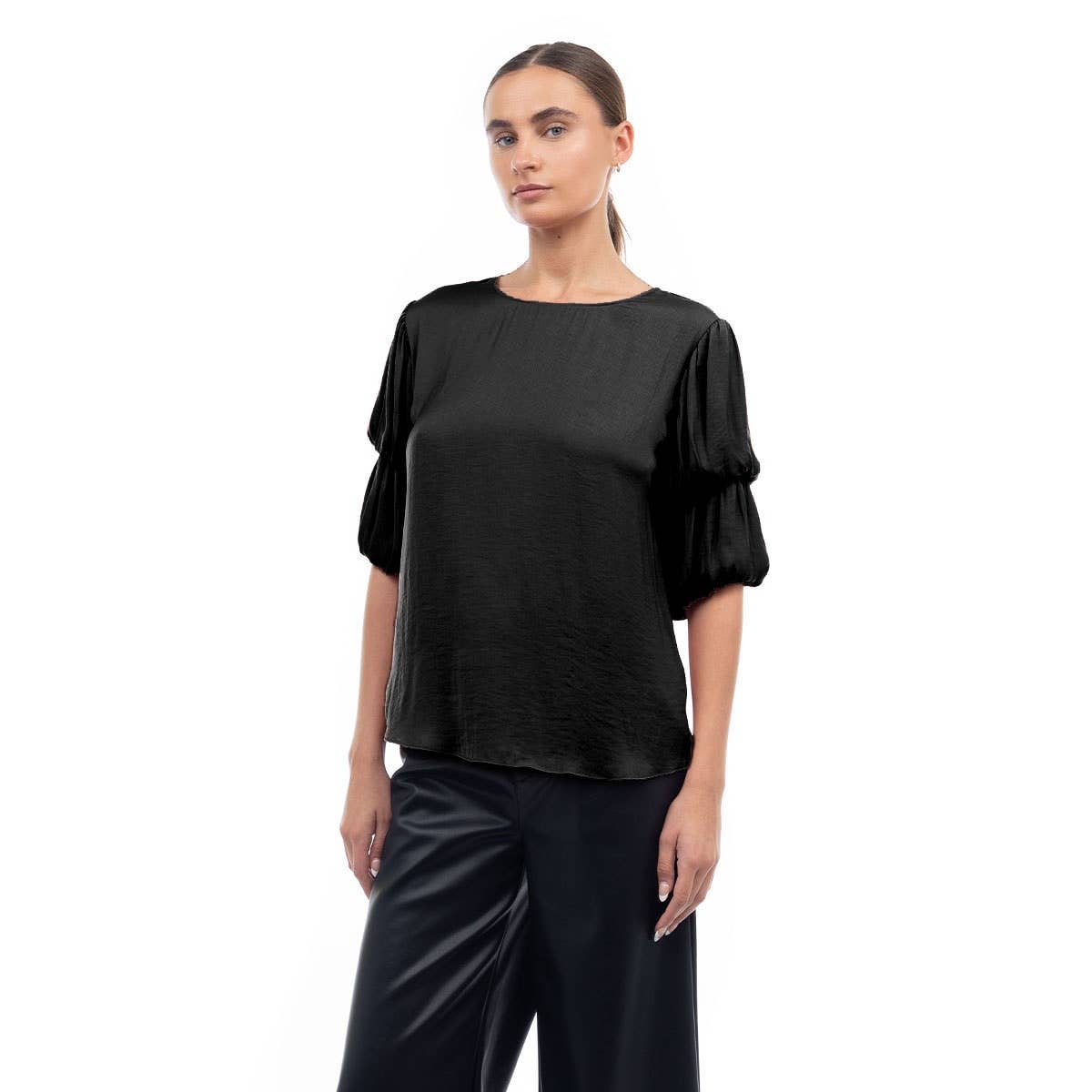 Bubble Sleeve Blouse With Back Keyhole Detail