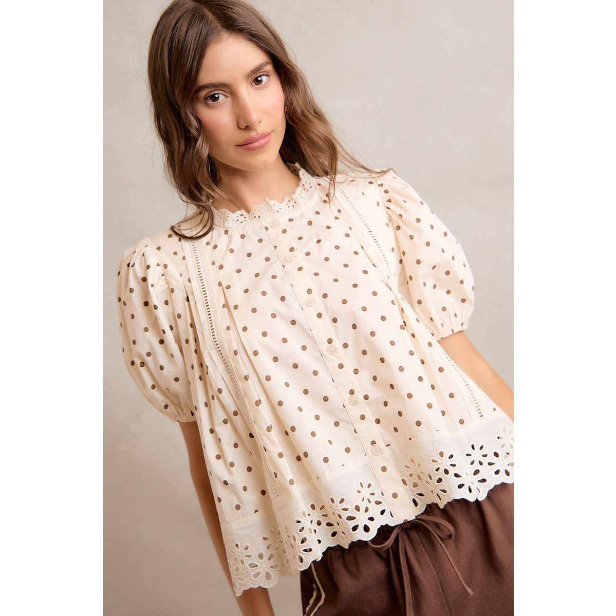 Polka Dot Lace Trim Top