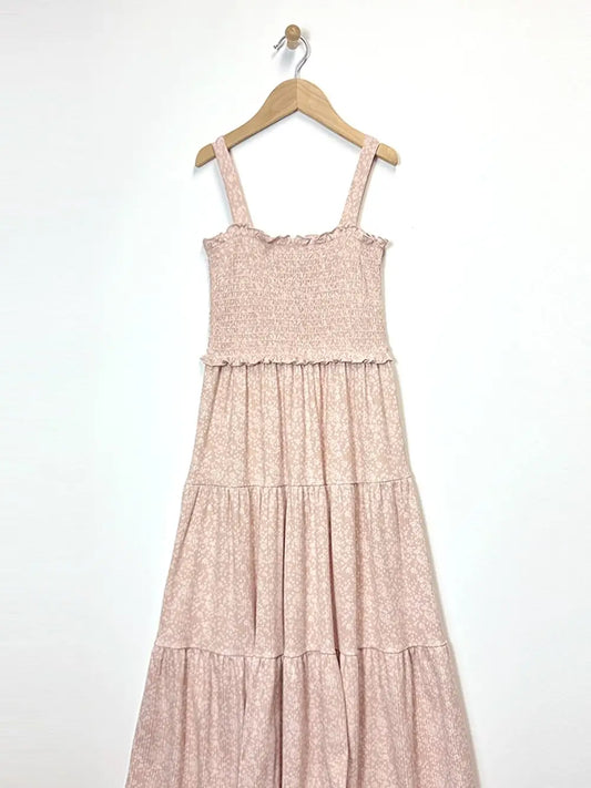 Girls Smocked Tiered Midi Dress