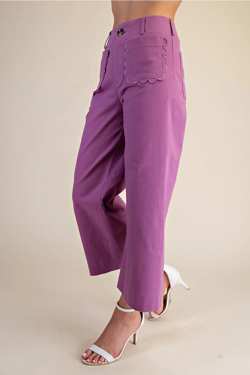 Colette Wide-Leg Scallop Pocket Pants
