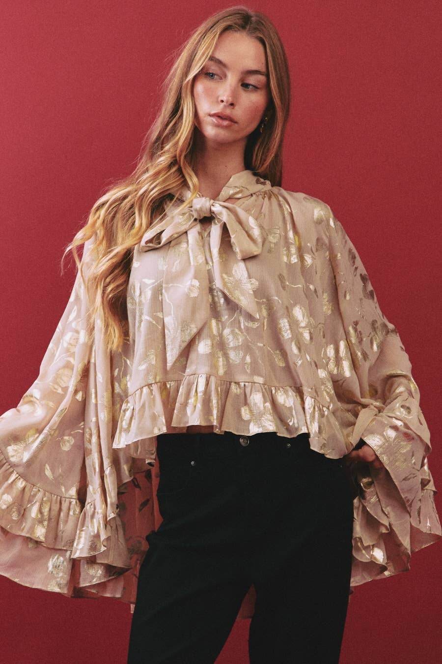 Satin Weave Jacquard Blouse