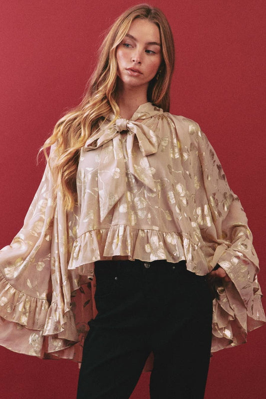 Satin Weave Jacquard Blouse