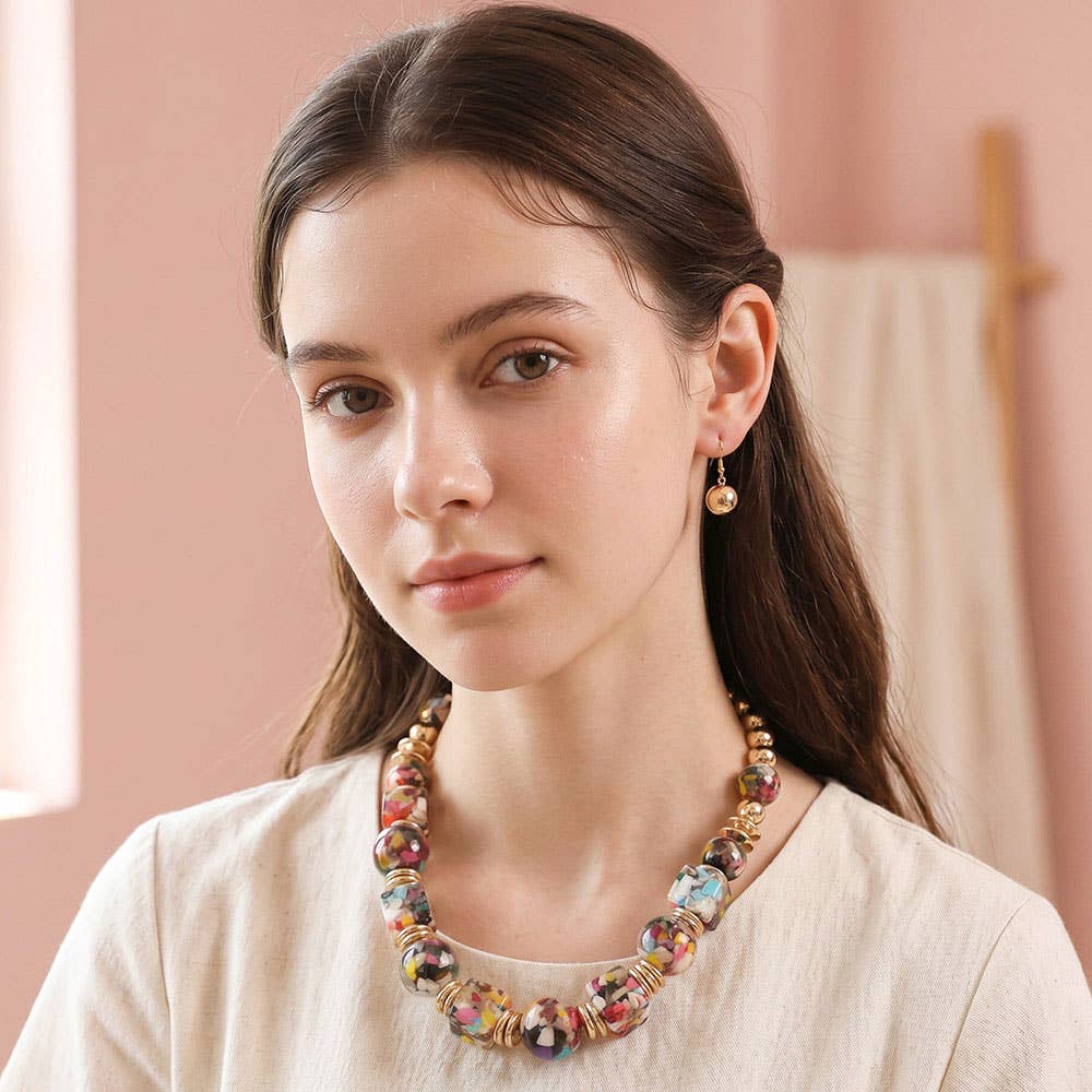 Chunky Abstract Resin Beaded Statement Necklace