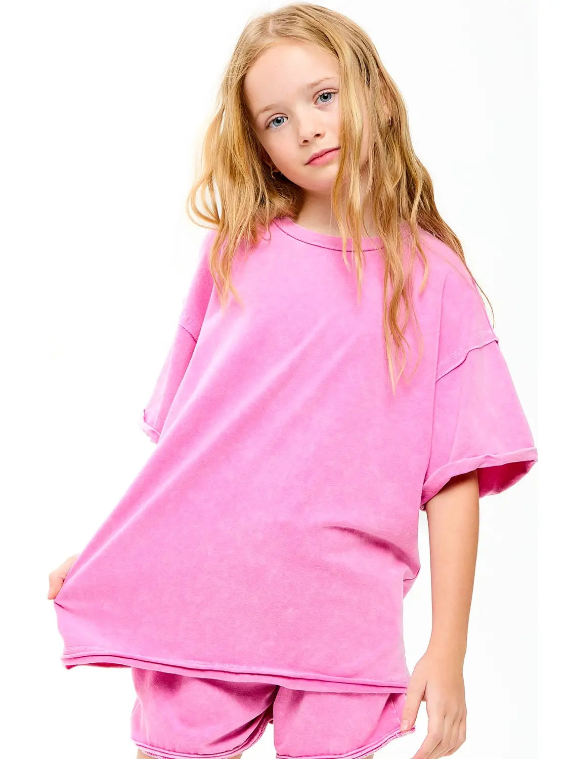 Girls Mineral Washed Raw Edge T-Shirt