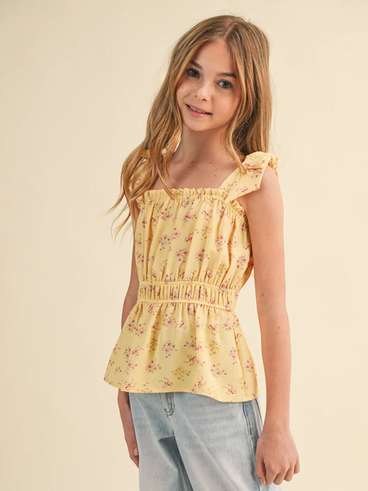 Girls Bow Shoulder Peplum Top
