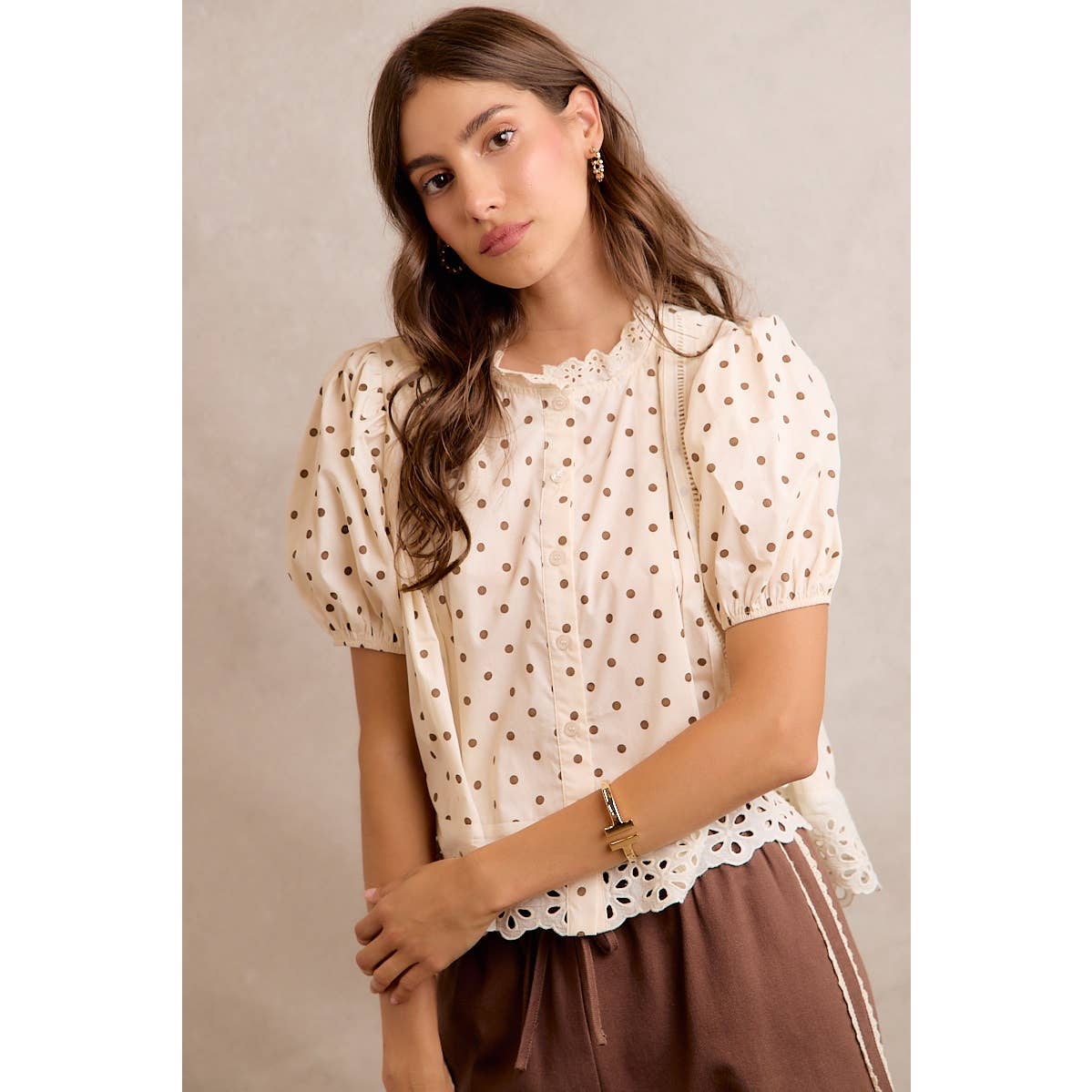 Polka Dot Lace Trim Top