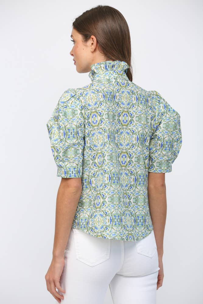 Puff Sleeve Ruffle Neck Top