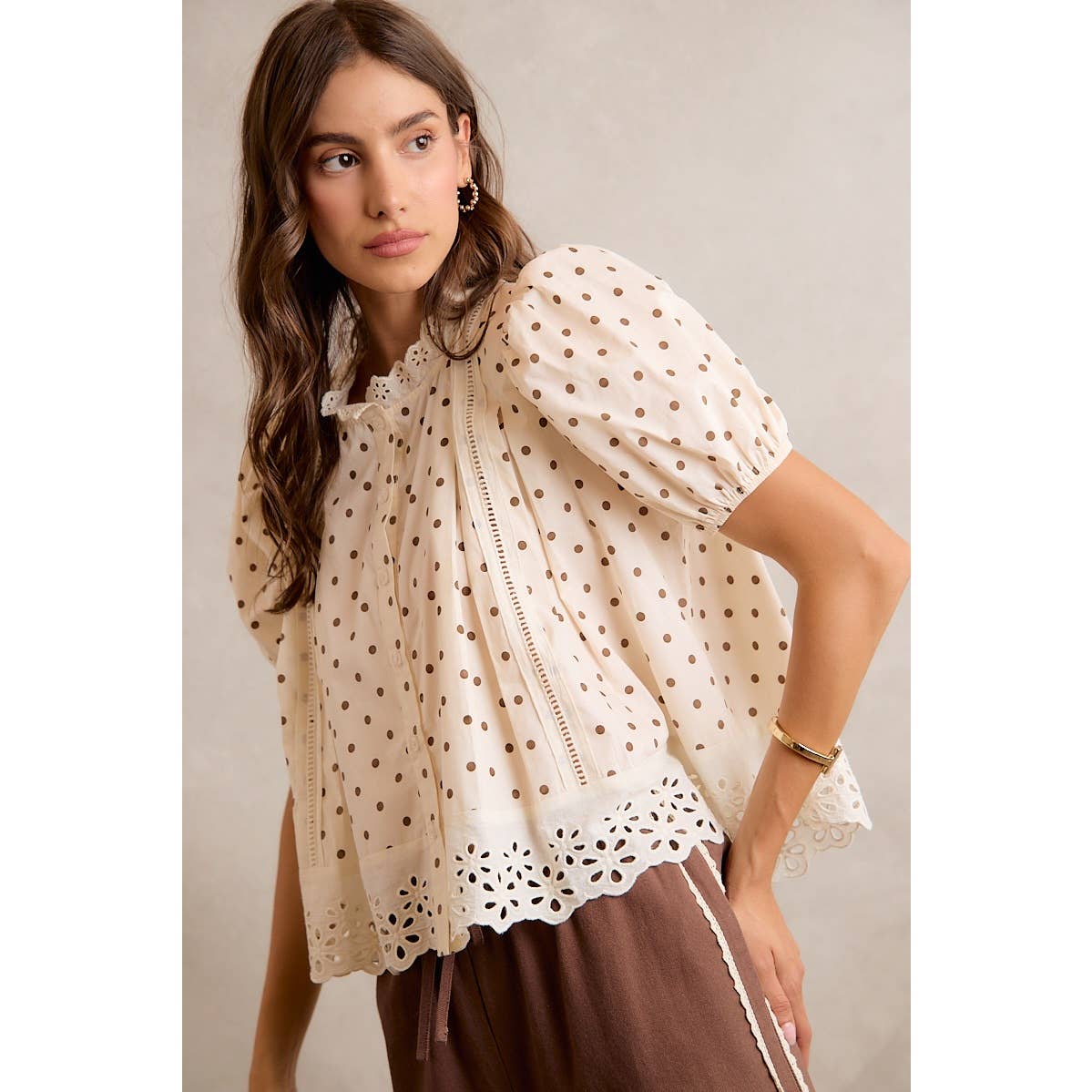 Polka Dot Lace Trim Top
