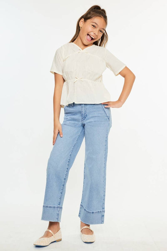 Kan Can Girls Cropped Wide Leg Jeans