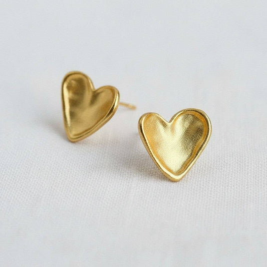 Gold-Toned Textured Heart Stud Earrings