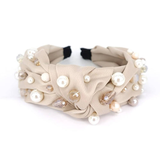 Pearl Multi Bead Embellished Knot Burnout Headband