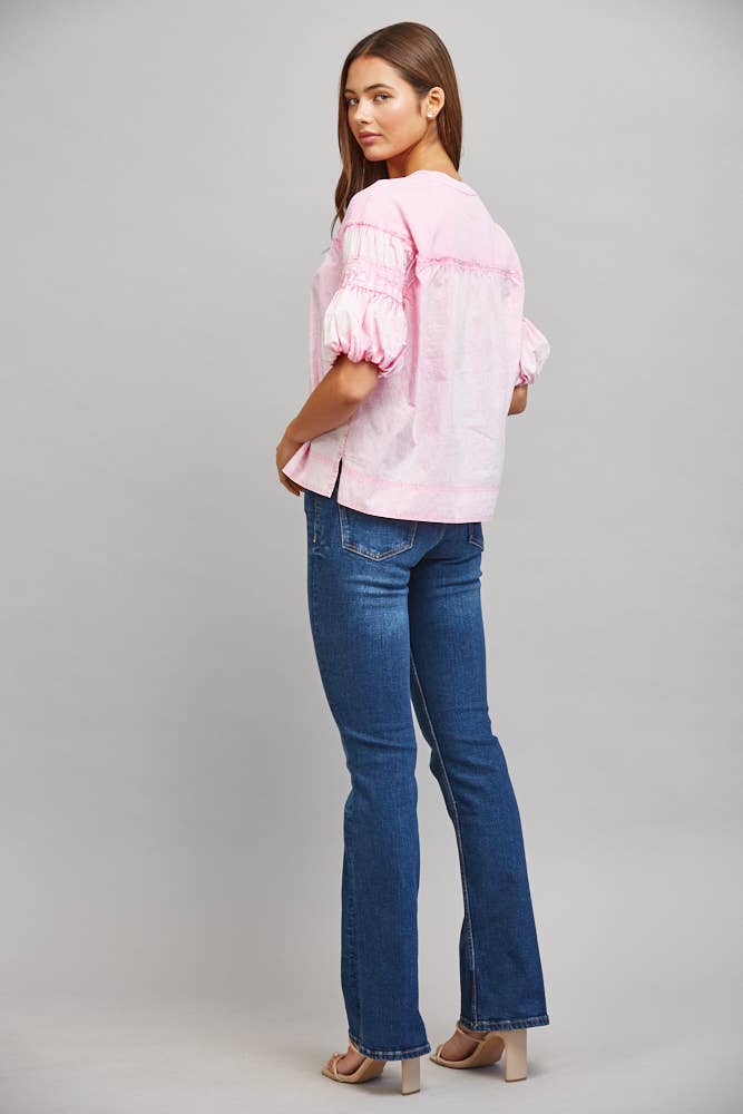Gathered Puff Slv Mineral Washed Top