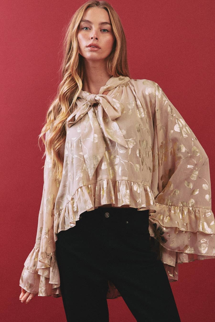 Satin Weave Jacquard Blouse