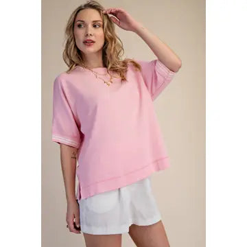 Round Neck Sleeve Trim Band Top
