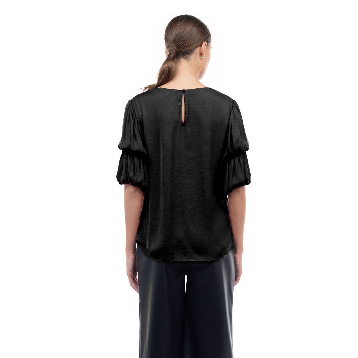 Bubble Sleeve Blouse With Back Keyhole Detail