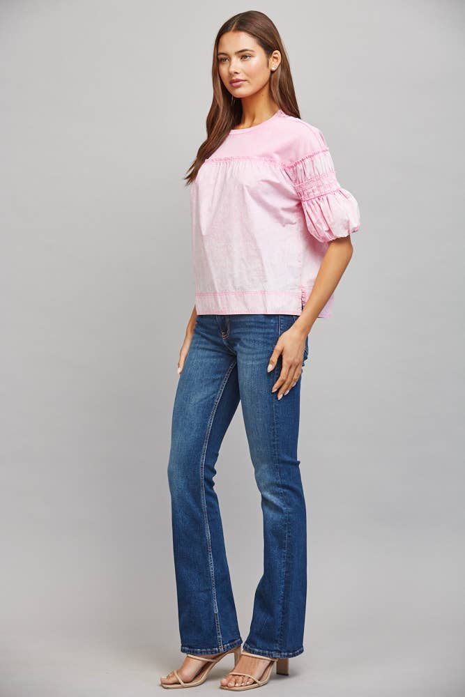 Gathered Puff Slv Mineral Washed Top