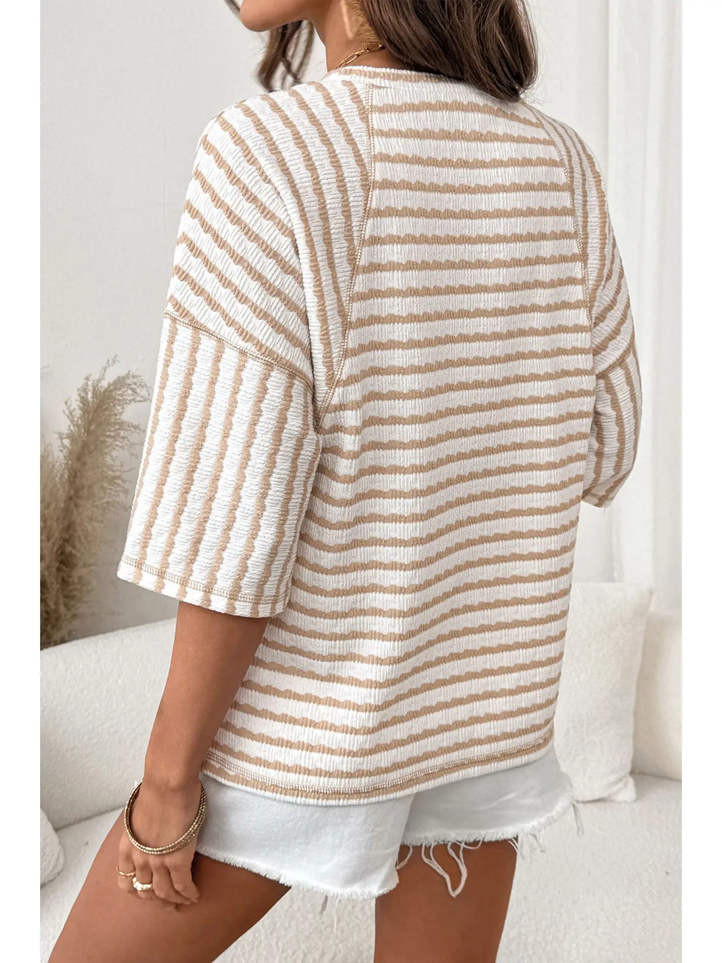 Stripe Textured Half Sleeve Top