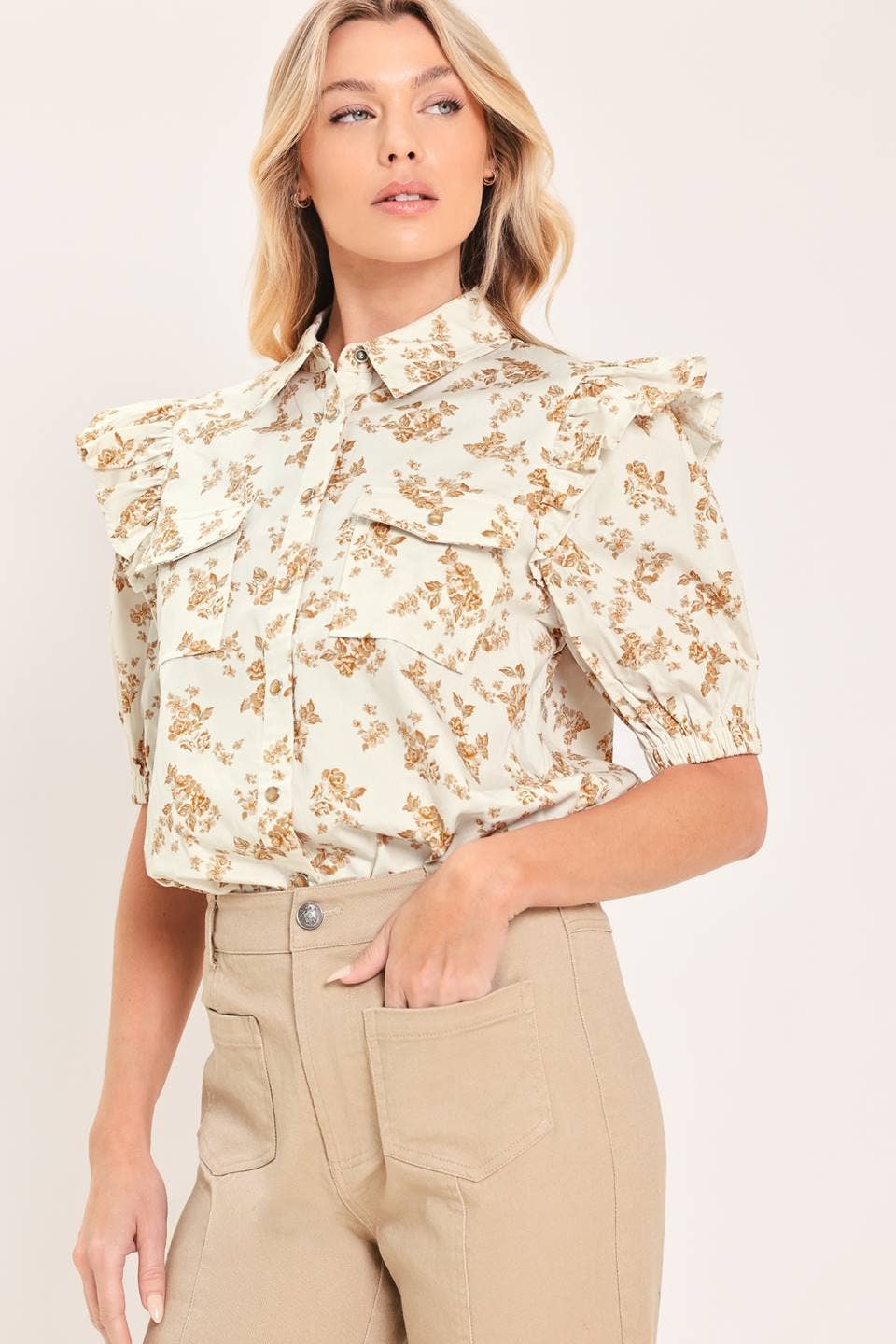 Printed Woven Top-Ivory
