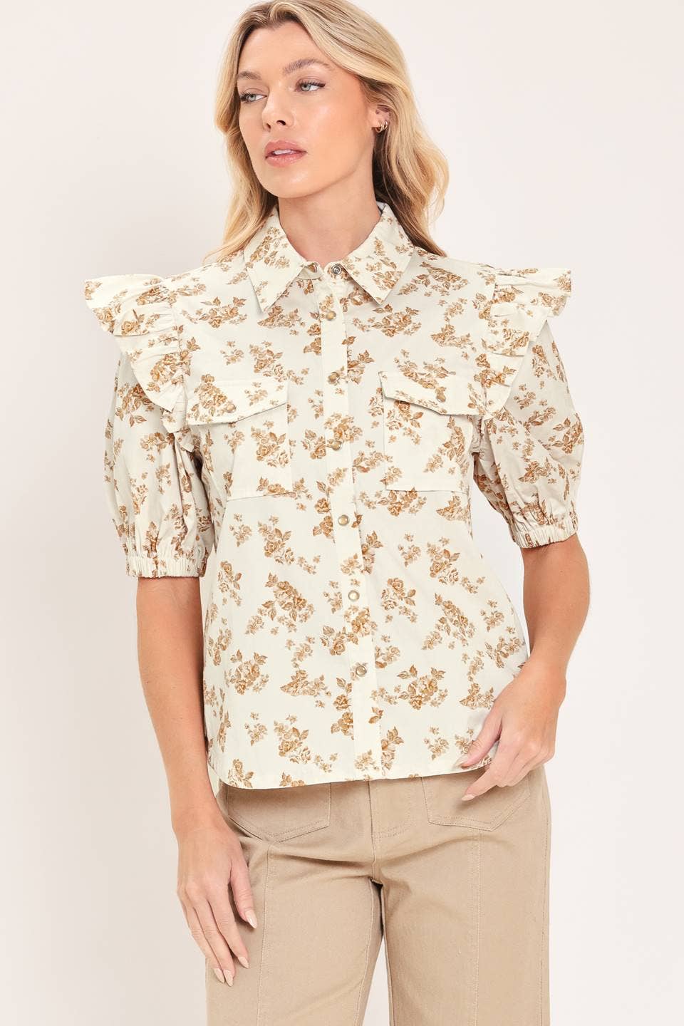 Printed Woven Top-Ivory