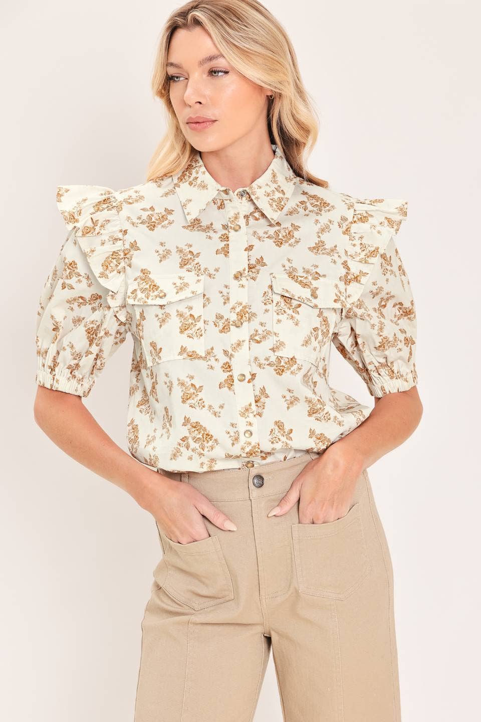 Printed Woven Top-Ivory
