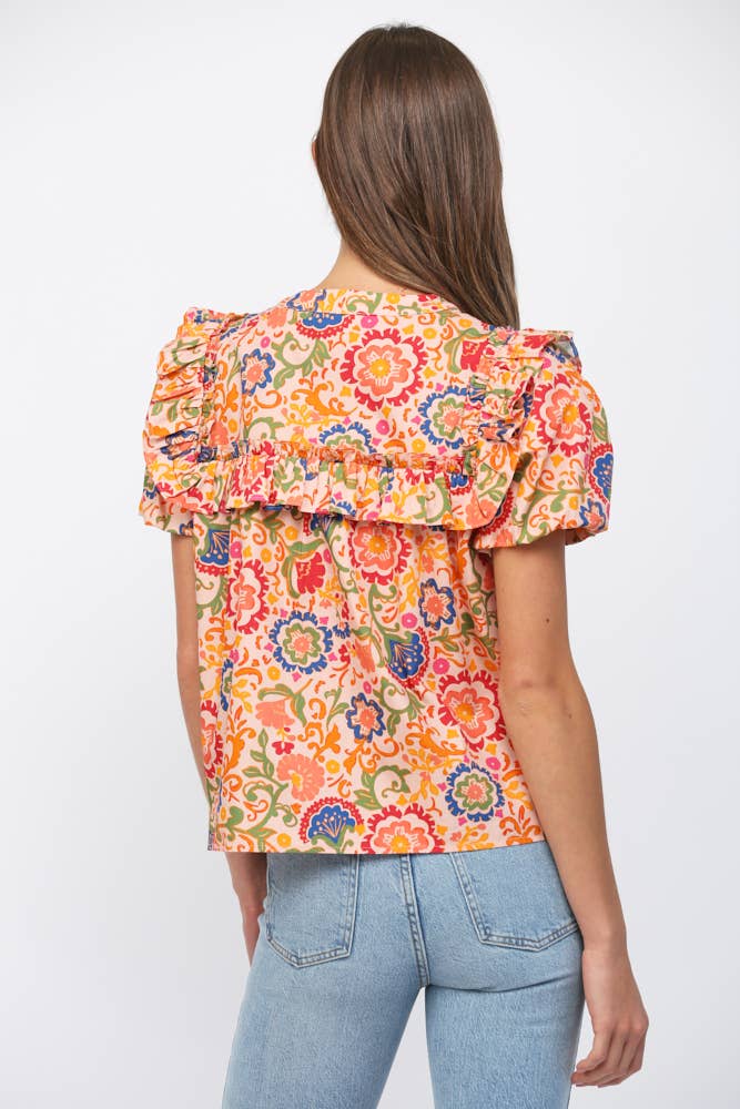 Ruffled Yoke Button Down Top