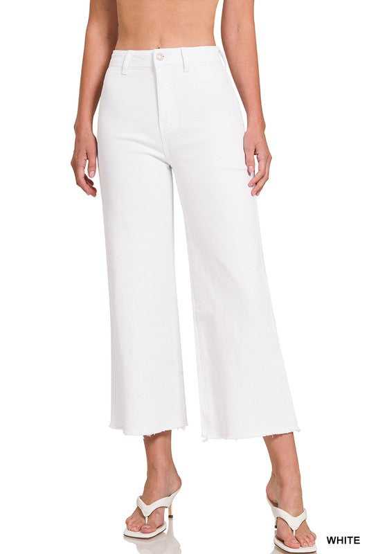 Zenana Acid Wash Frayed Hem Cropped Straight Pants